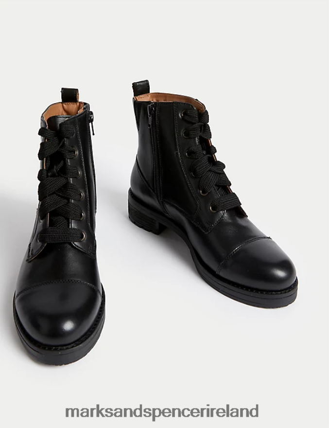 Marks & Spencer Women Leather Lace Up Block Heel Ankle Boots Black Footwear 2VJ8DF3201