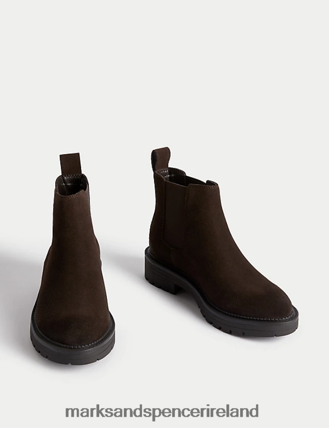 Marks & Spencer Women Wide Fit Suede Chelsea Boots Chocolate Footwear 2VJ8DF578