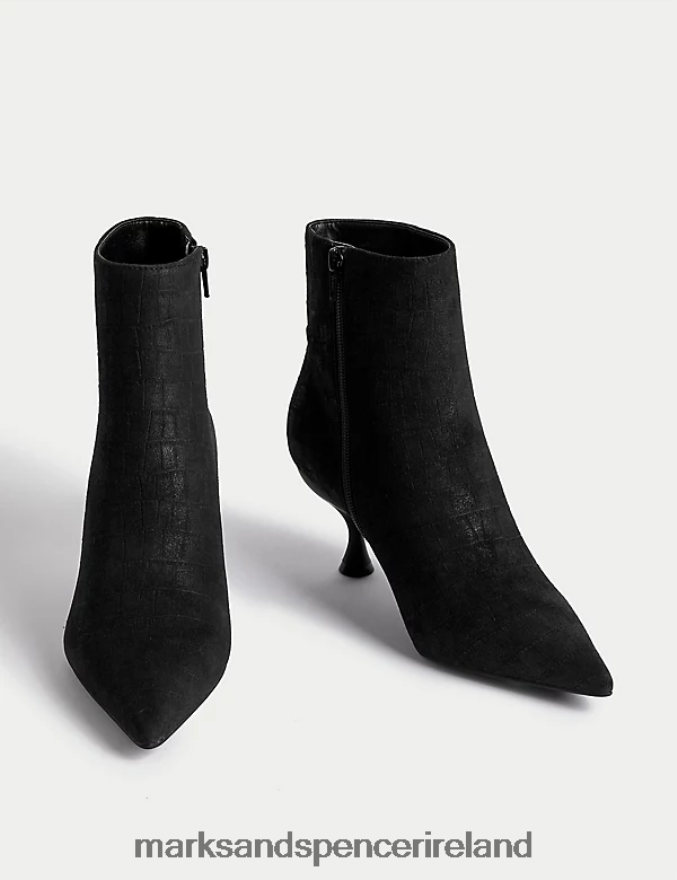 Marks & Spencer Women Wide Fit Suede Croc Kitten Heel Ankle Boots Black Mix Footwear 2VJ8DF1587