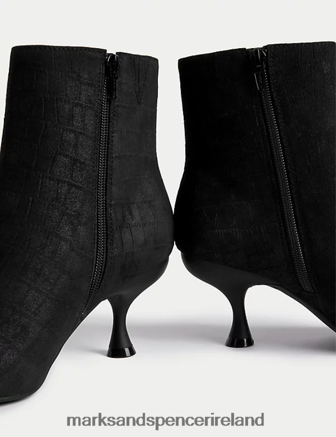 Marks & Spencer Women Wide Fit Suede Croc Kitten Heel Ankle Boots Black Mix Footwear 2VJ8DF1587