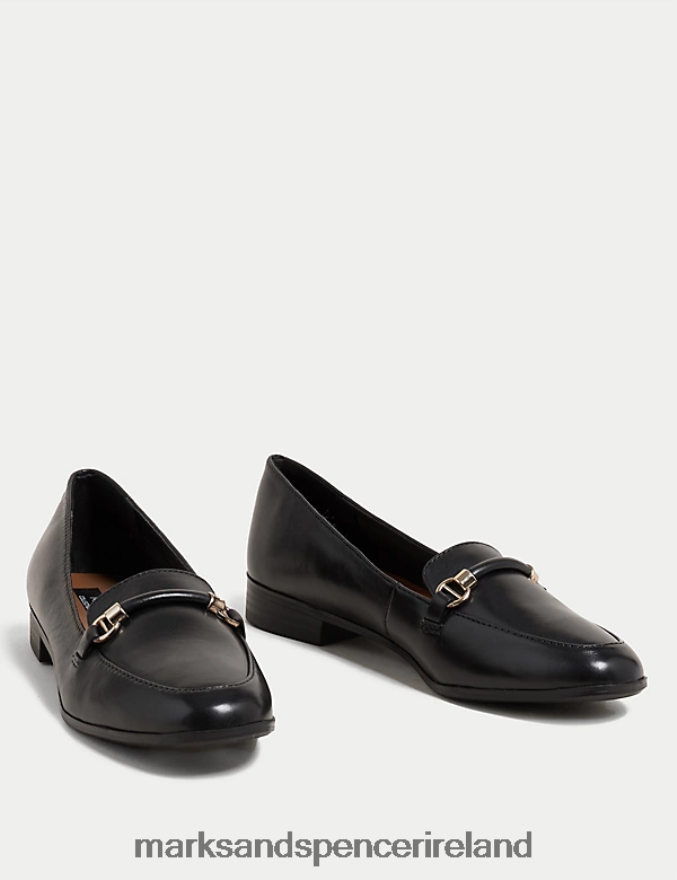 Marks & Spencer Women Leather Flat Loafers Black Footwear 2VJ8DF970