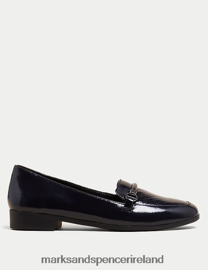 Marks & Spencer Women Leather Flat Loafers Navy Footwear 2VJ8DF1338
