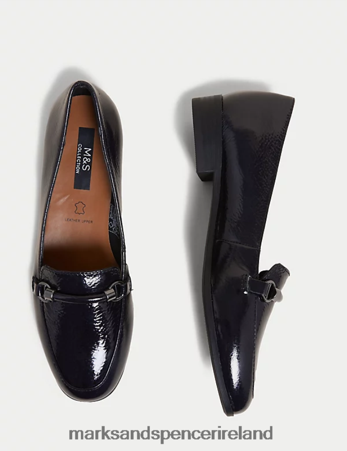 Marks & Spencer Women Leather Flat Loafers Navy Footwear 2VJ8DF1338