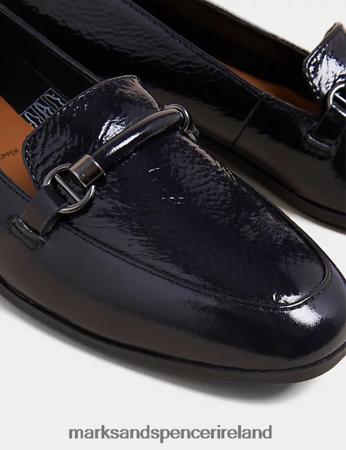 Marks & Spencer Women Leather Flat Loafers Navy Footwear 2VJ8DF1338