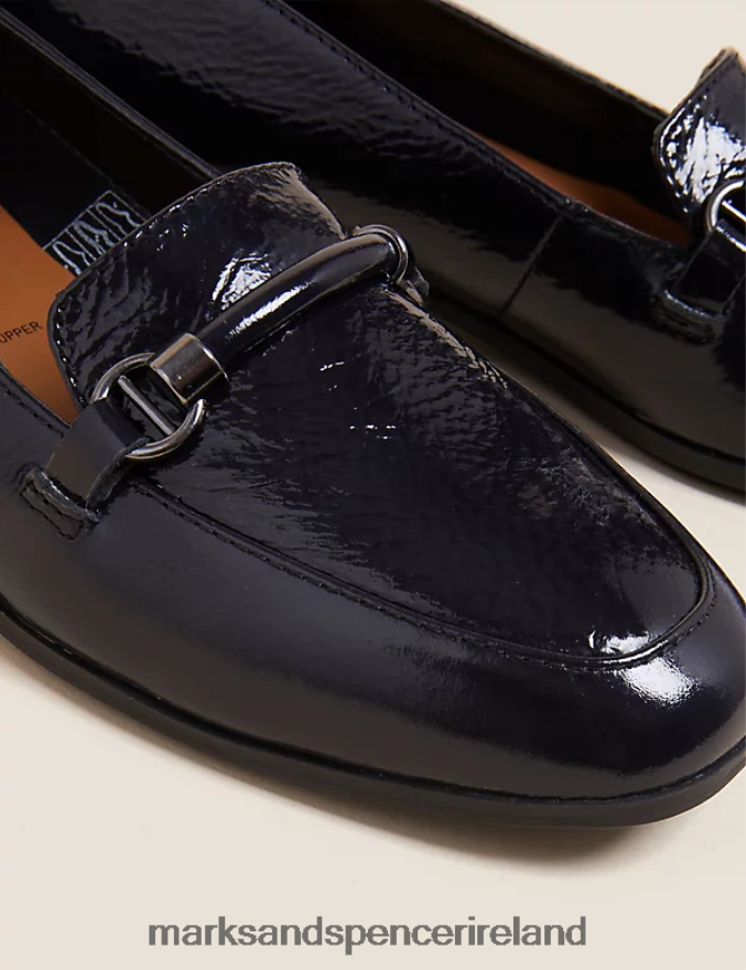 Marks & Spencer Women Leather Flat Loafers Navy Footwear 2VJ8DF1338