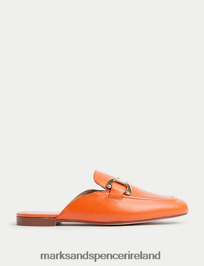 Marks & Spencer Women Leather Flat Loafers Tangerine Footwear 2VJ8DF1773