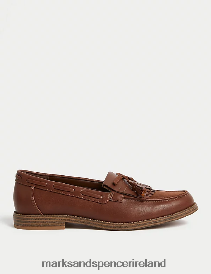 Marks & Spencer Women Patent Tassel Bow Loafers Walnut Footwear 2VJ8DF1177