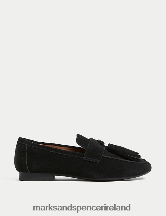 Marks & Spencer Women Suede Tassel Flat Loafers Black Footwear 2VJ8DF1811