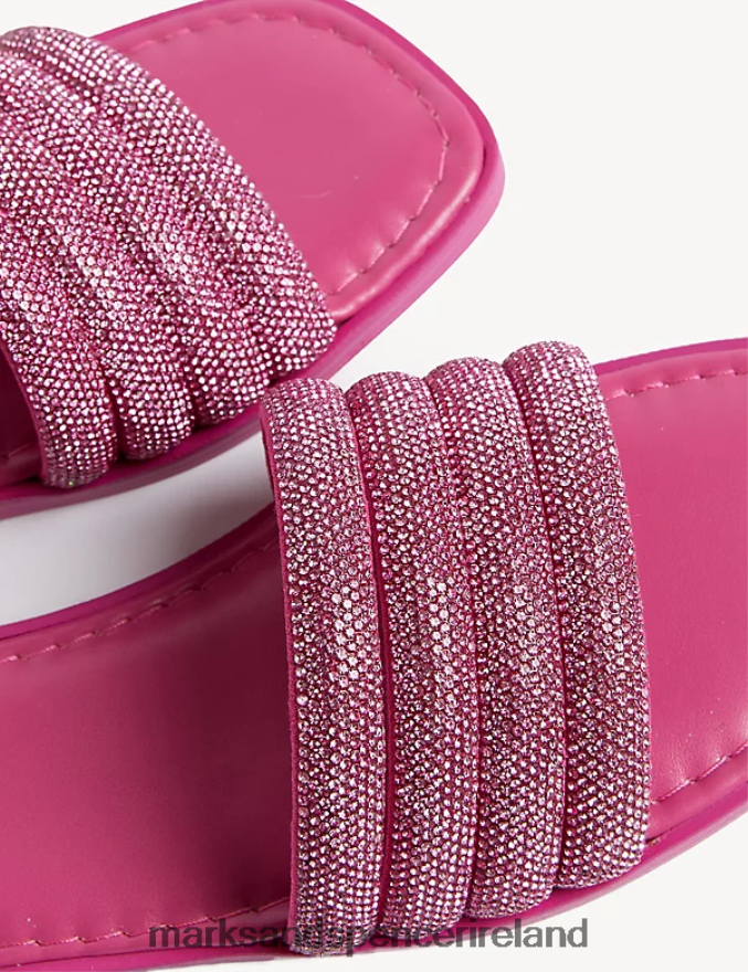 Marks & Spencer Women Sparkle Flat Mules Pink Footwear 2VJ8DF1385
