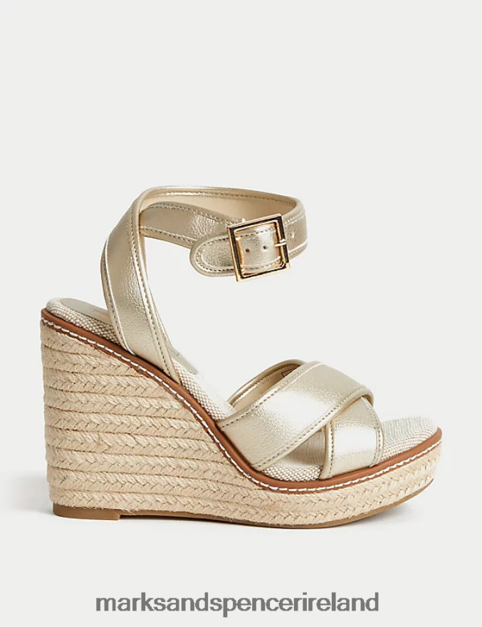 Marks & Spencer Women Canvas Wedge Espadrilles Gold Mix Footwear 2VJ8DF2995