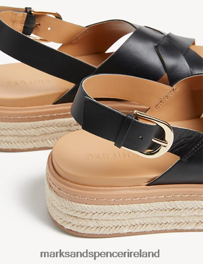 Marks & Spencer Women Leather Crossover Flatform Sandals Black Footwear 2VJ8DF2820