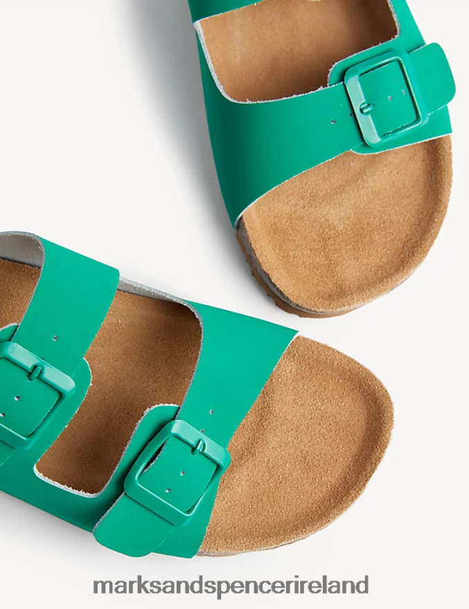 Marks & Spencer Women Leather Two Strap Sandals Medium Green Footwear 2VJ8DF3113