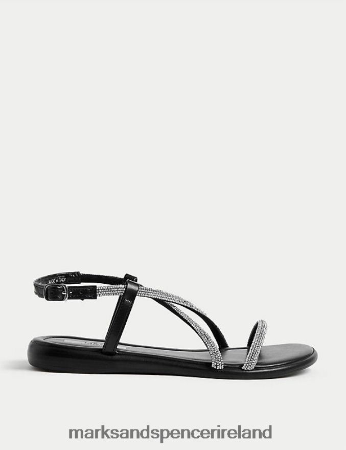 Marks & Spencer Women Sparkle Strappy Flat Sandals Black Footwear 2VJ8DF2111