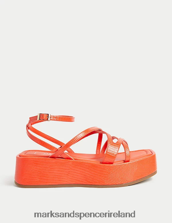 Marks & Spencer Women Strappy Flatform Sandals Tangerine Footwear 2VJ8DF2917
