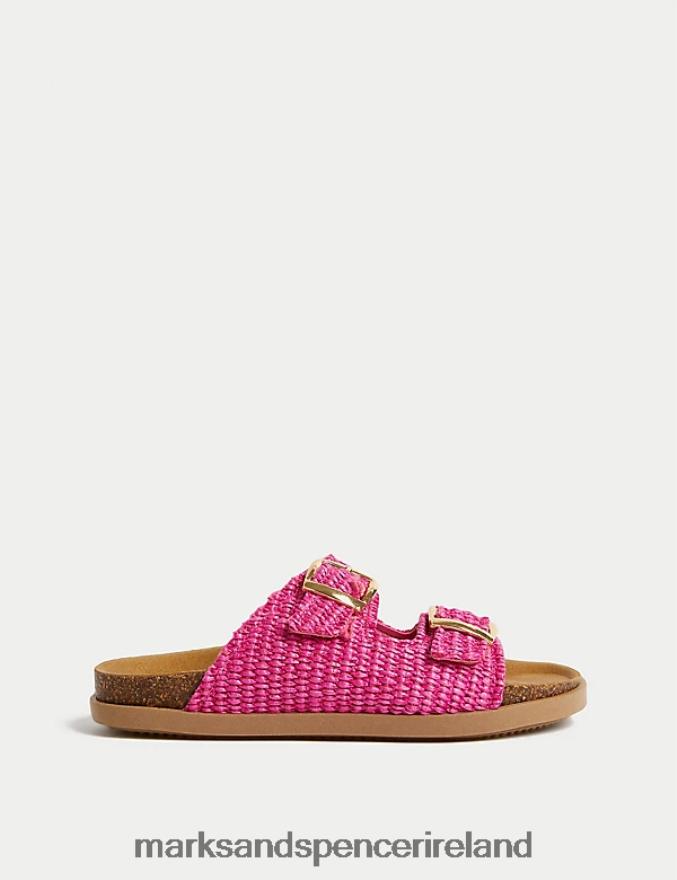 Marks & Spencer Women Woven Buckle Sandals Bright Pink Footwear 2VJ8DF25