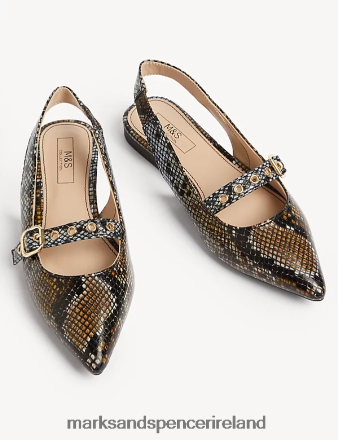 Marks & Spencer Women Croc Buckle Pointed Slingback Shoes Brown Mix Footwear 2VJ8DF2569