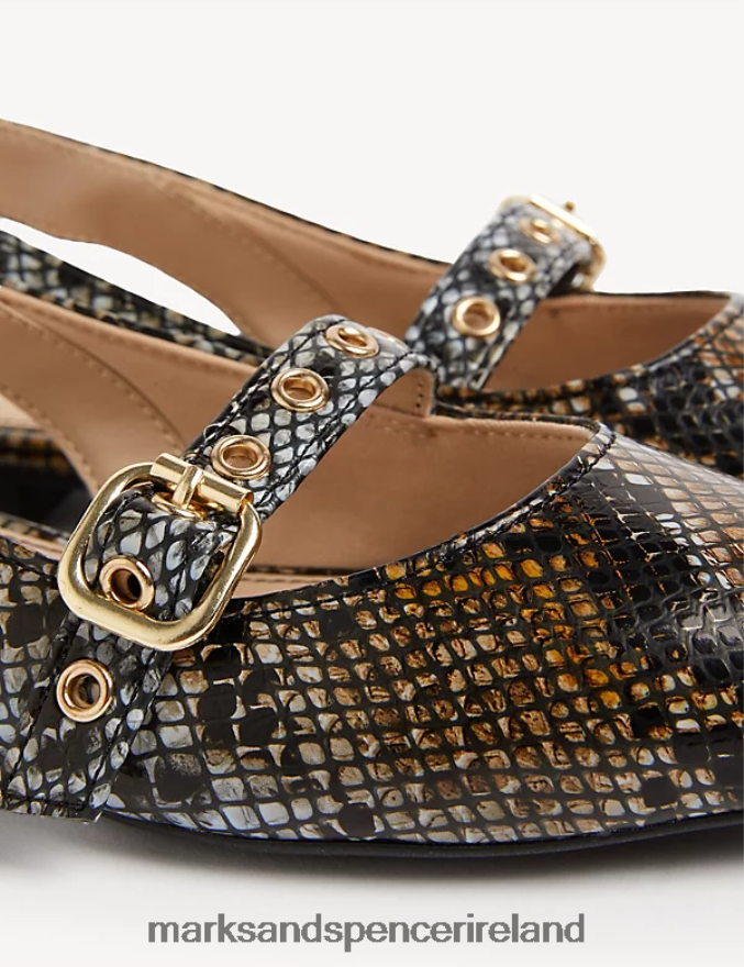 Marks & Spencer Women Croc Buckle Pointed Slingback Shoes Brown Mix Footwear 2VJ8DF2569