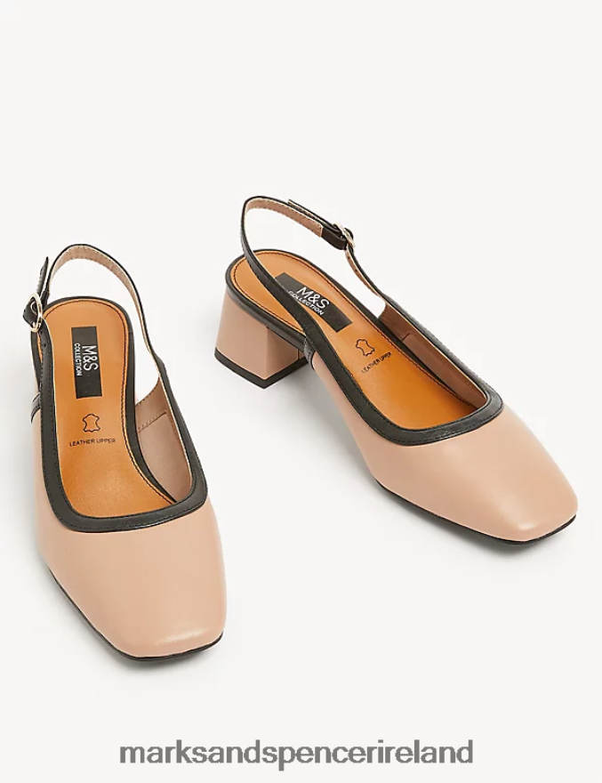 Marks & Spencer Women Leather Block Heel Slingback Shoes Blush Footwear 2VJ8DF1047