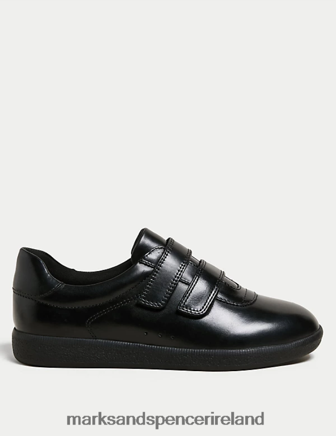Marks & Spencer Women Leather Riptape Shoes Black Footwear 2VJ8DF1738