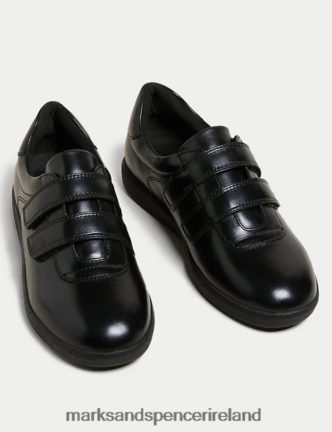 Marks & Spencer Women Leather Riptape Shoes Black Footwear 2VJ8DF1738