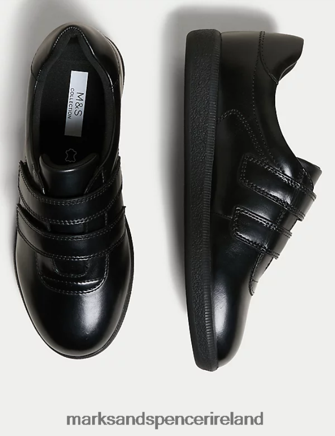 Marks & Spencer Women Leather Riptape Shoes Black Footwear 2VJ8DF1738