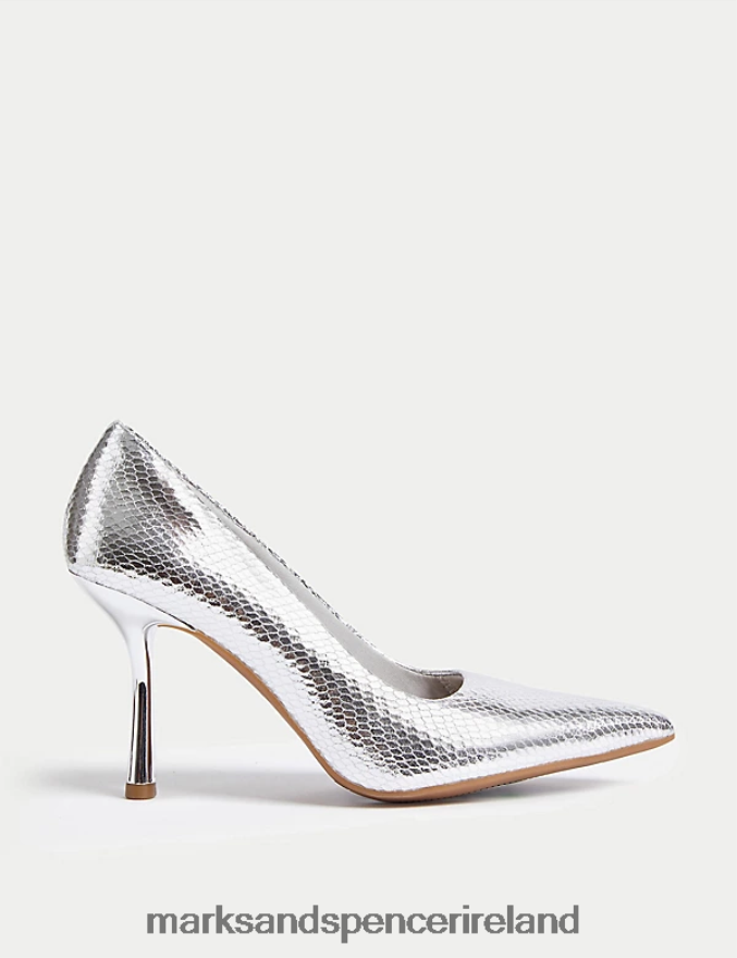 Marks & Spencer Women Statement Pointed Court Shoes Silver Footwear 2VJ8DF1539