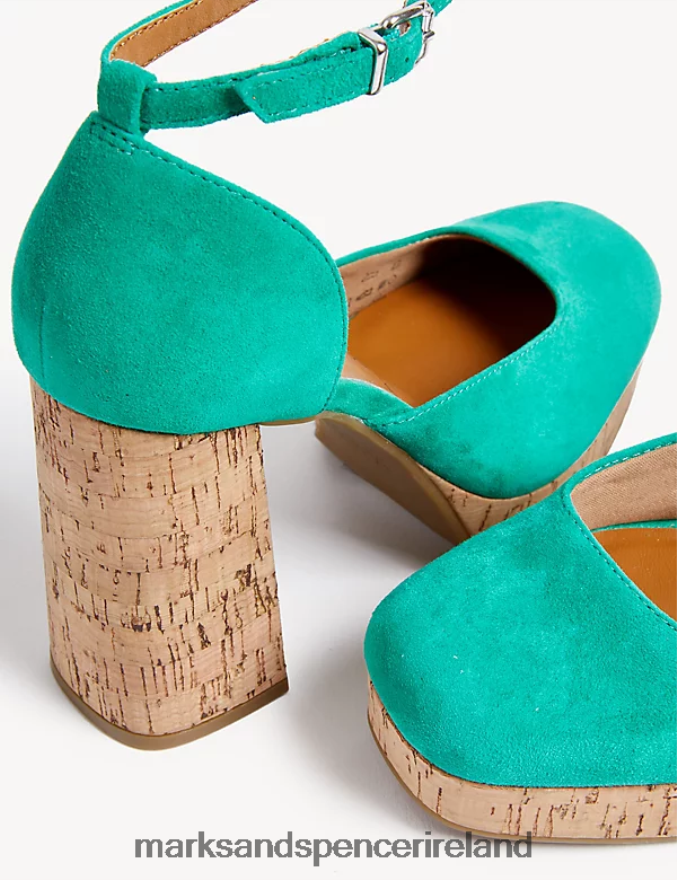 Marks & Spencer Women Suede Ankle Strap Platform Court Shoes Medium Green Footwear 2VJ8DF1752