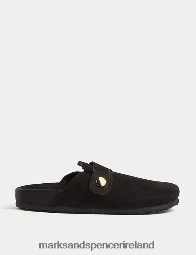 Marks & Spencer Women Suede Studded Flat Clogs Black Footwear 2VJ8DF1657