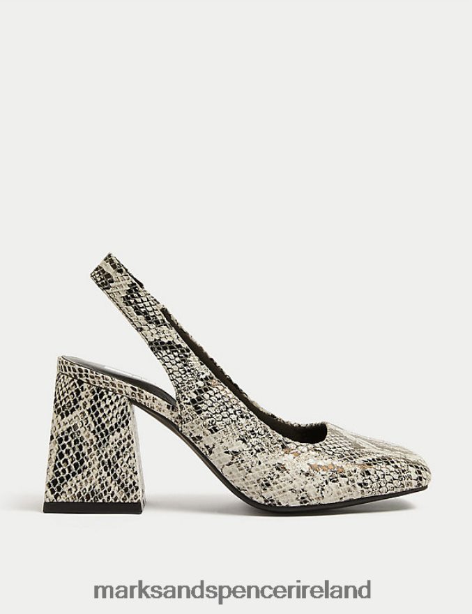 Marks & Spencer Women Wide Fit Leather Snake Slingback Shoes Light Grey Mix Footwear 2VJ8DF1380
