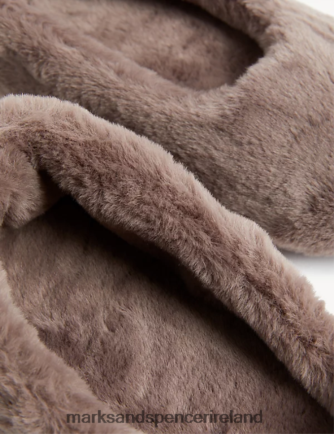 Marks & Spencer Women Faux Fur Ballerina Slippers with Freshfeet Chocolate Footwear 2VJ8DF2411
