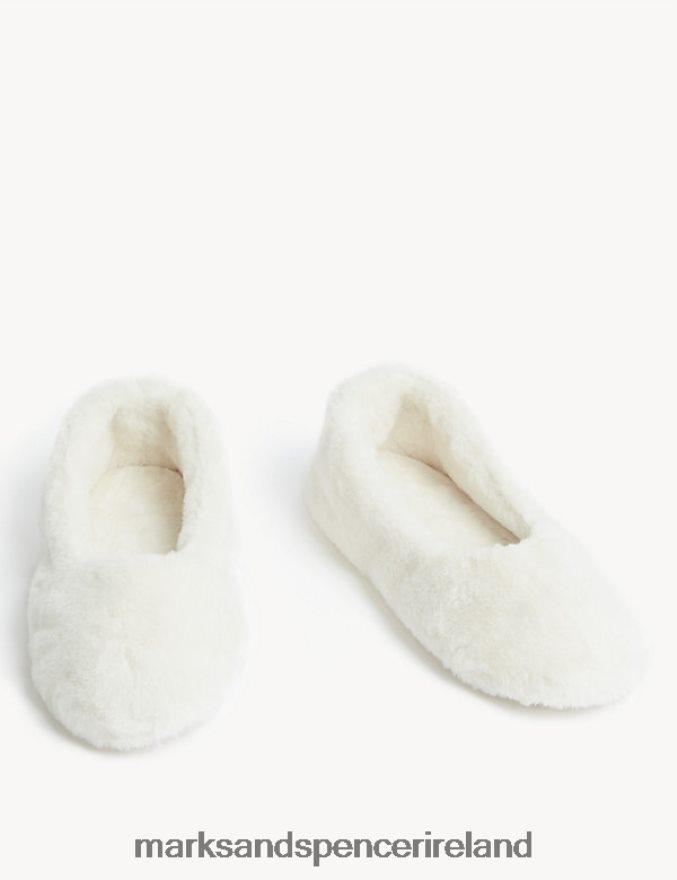 Marks & Spencer Women Faux Fur Ballerina Slippers with Freshfeet Cream Footwear 2VJ8DF2078