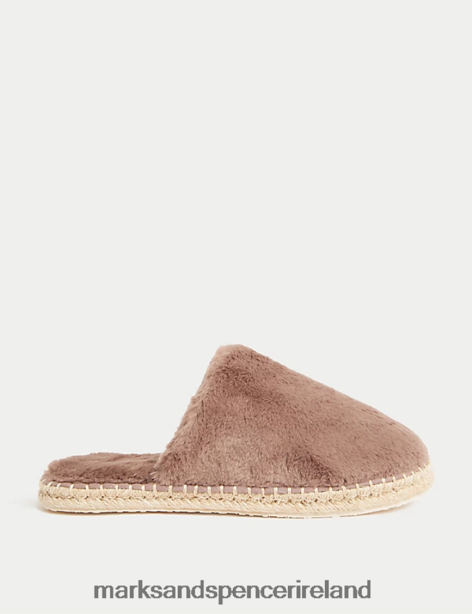 Marks & Spencer Women Faux Fur Mule Slippers Chocolate Footwear 2VJ8DF3260