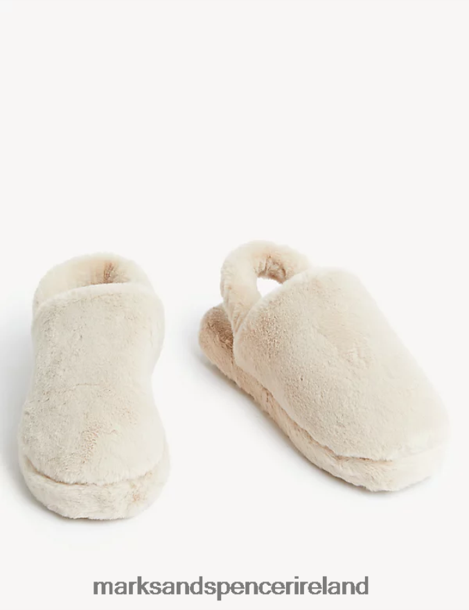 Marks & Spencer Women Faux Fur Slippers with Freshfeet Cream Footwear 2VJ8DF2157