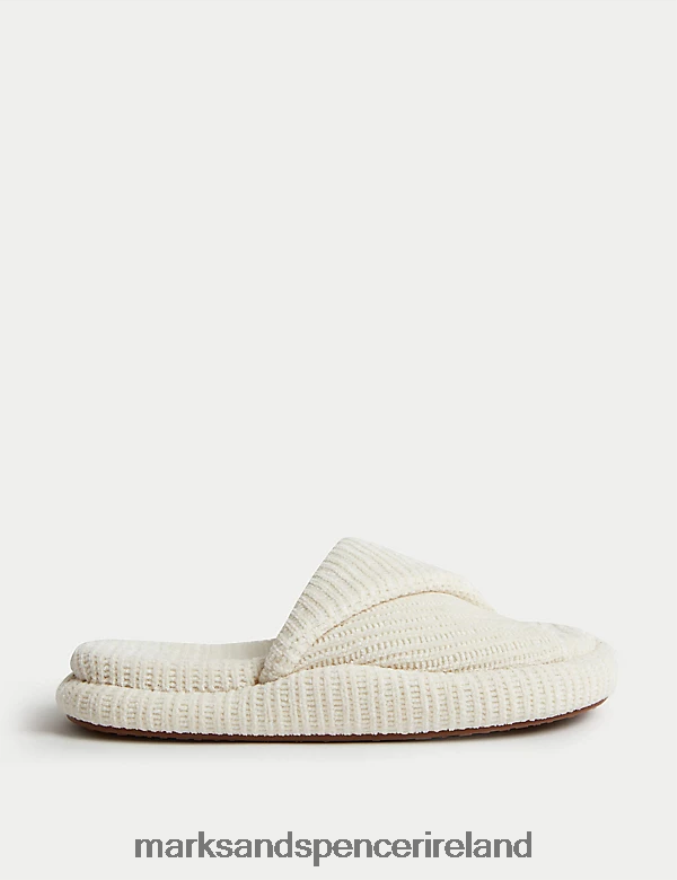 Marks & Spencer Women Knitted Flat Mule Slippers Cream Footwear 2VJ8DF1545