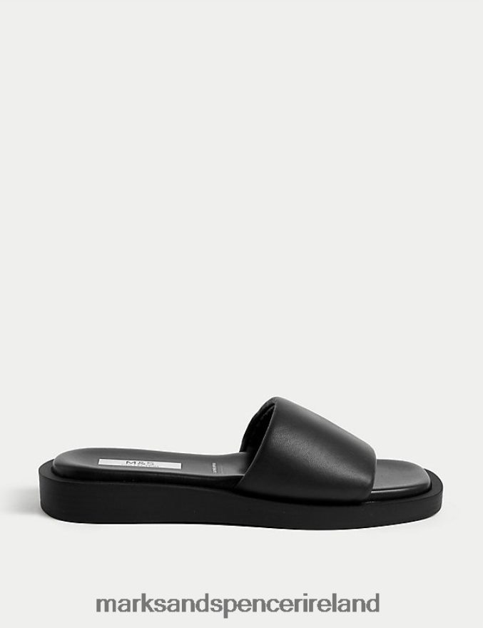Marks & Spencer Women Leather Flat Sliders Black Footwear 2VJ8DF2693
