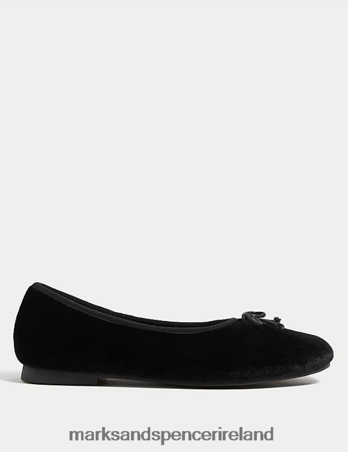 Marks & Spencer Women Velvet Bow Ballerina Slippers Black Footwear 2VJ8DF3043