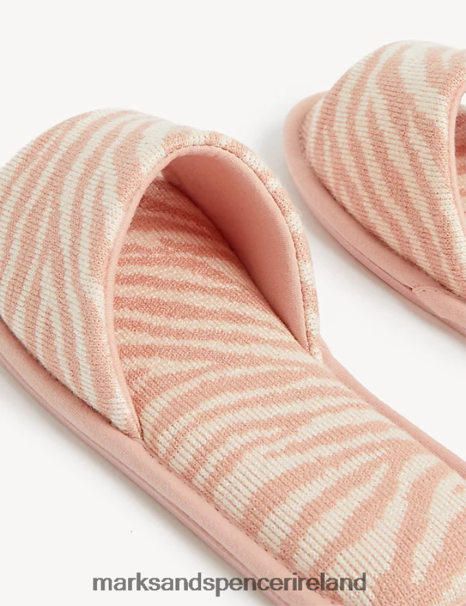 Marks & Spencer Women Zebra Print Open Toe Mule Slippers Pink Mix Footwear 2VJ8DF560