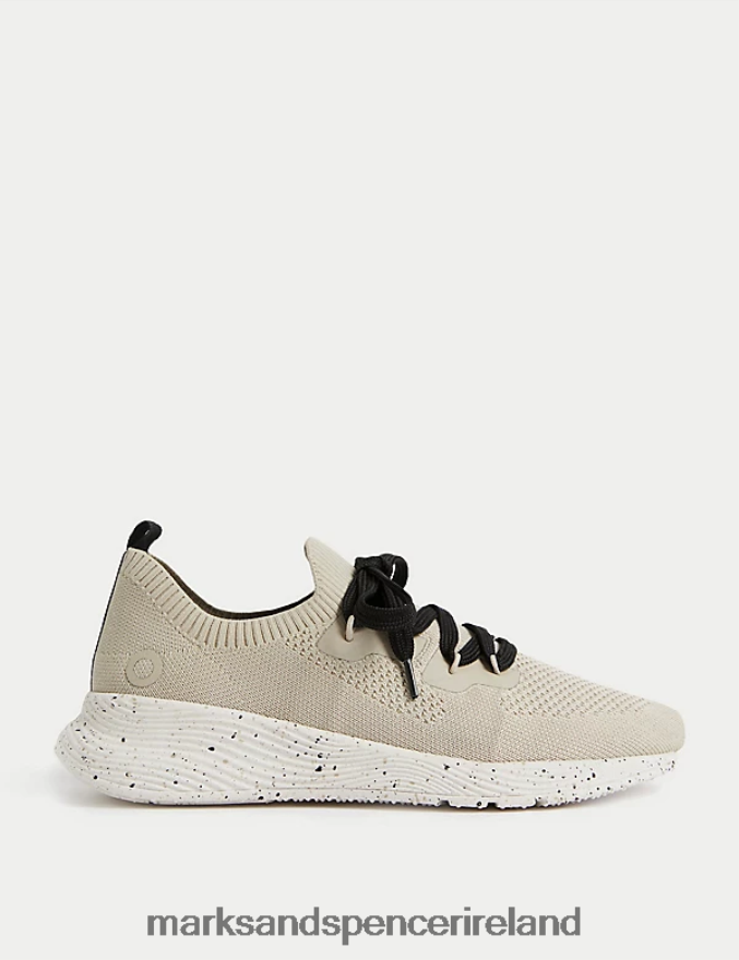 Marks & Spencer Women Knitted Lace Up Trainers Cream Footwear 2VJ8DF1764
