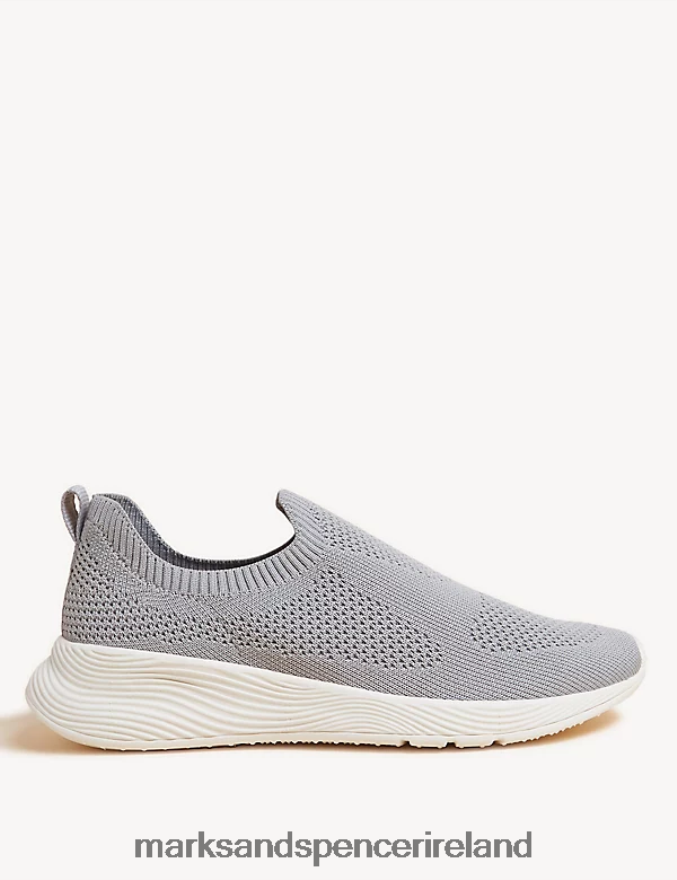 Marks & Spencer Women Knitted Slip On Trainers Grey Footwear 2VJ8DF1877