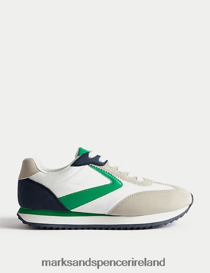 Marks & Spencer Women Side Detail Trainers White/Green Footwear 2VJ8DF1498