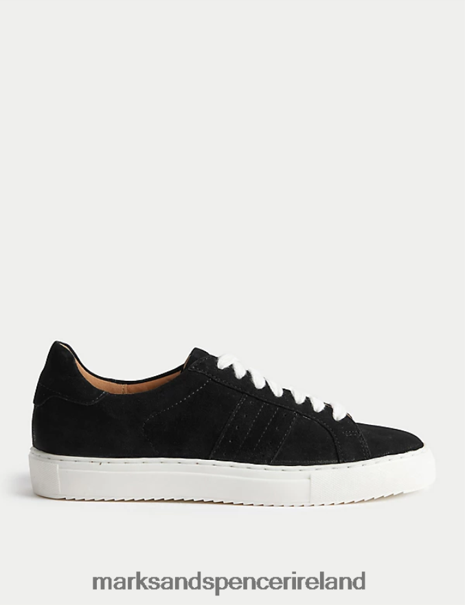 Marks & Spencer Women Suede Lace Up Trainers Black Footwear 2VJ8DF3230