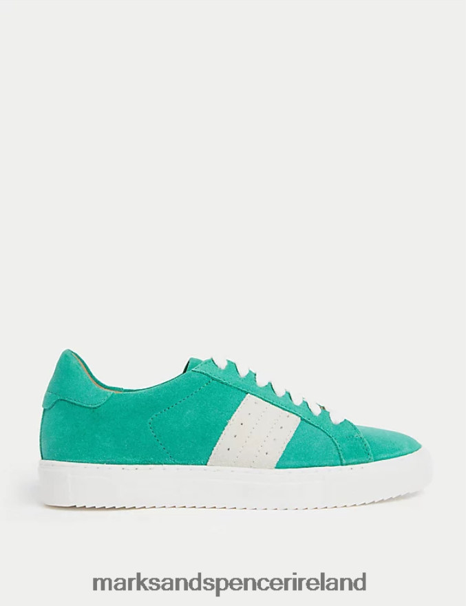Marks & Spencer Women Suede Lace Up Trainers Green Footwear 2VJ8DF2930