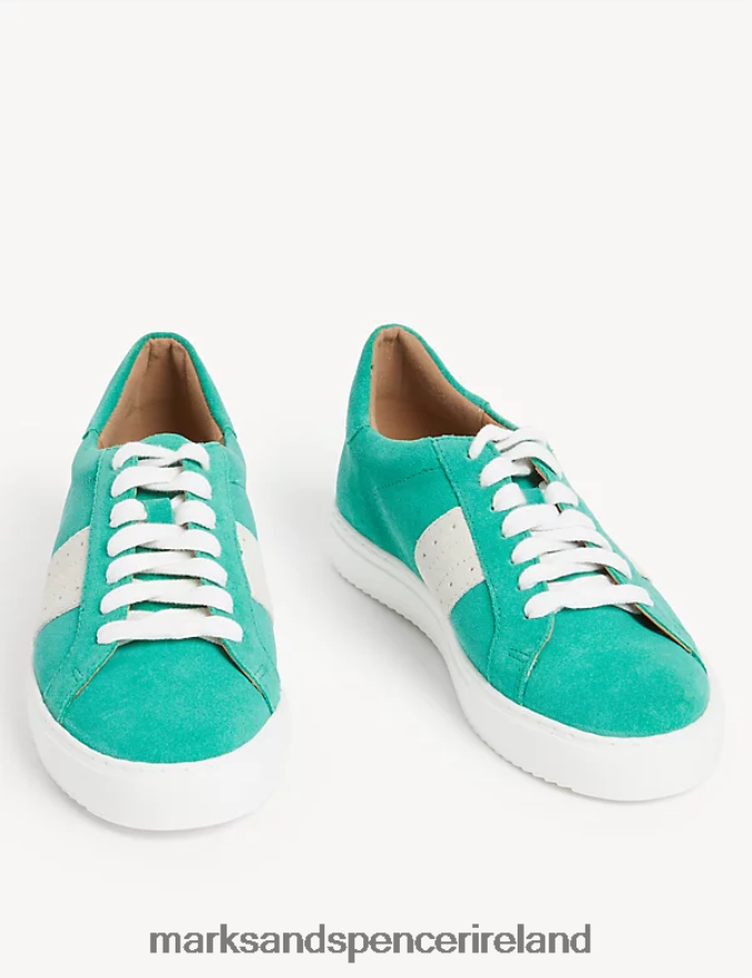 Marks & Spencer Women Suede Lace Up Trainers Green Footwear 2VJ8DF2930