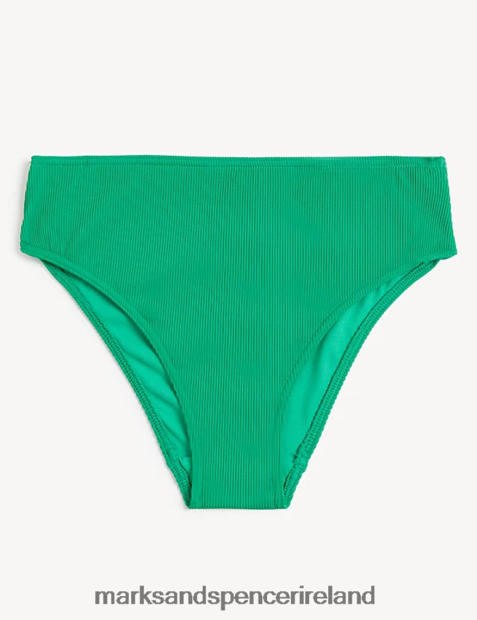 Marks & Spencer Women Ribbed High Waisted High Leg Bikini Bottoms Bright Green Swimwear & Beachwear 2VJ8DF2147
