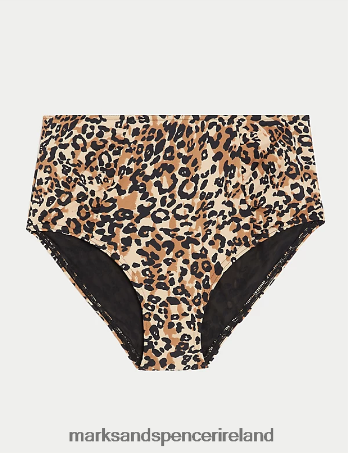 Marks & Spencer Women Tummy Control Printed Ruched Bikini Bottoms Brown Mix Swimwear & Beachwear 2VJ8DF3191