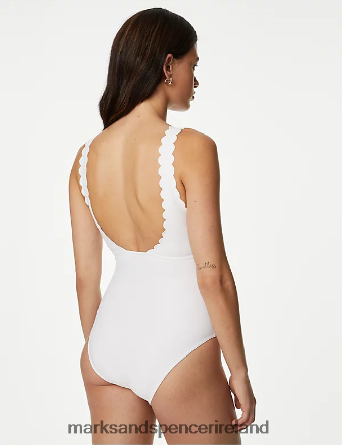 Marks & Spencer Women Padded Scallop Plunge Swimsuit Soft White Swimwear & Beachwear 2VJ8DF703