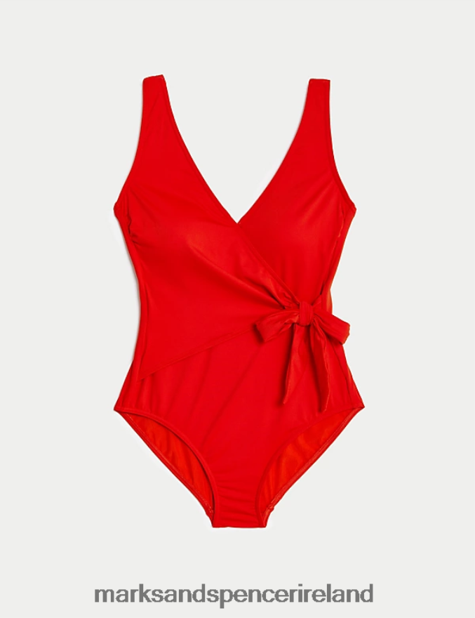 Marks & Spencer Women Tummy Control Wrap Plunge Swimsuit Poppy Swimwear & Beachwear 2VJ8DF660